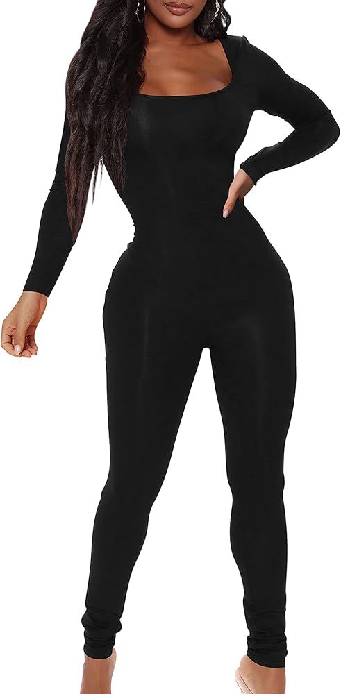 Mokoru Women's Sexy Long Sleeve Bodycon One Piece Jumpsuits Club Full Body Rompers | Amazon (US)