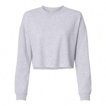 Women's Lightweight Cropped Crew Pullover (Grey Heather) | SHEIN