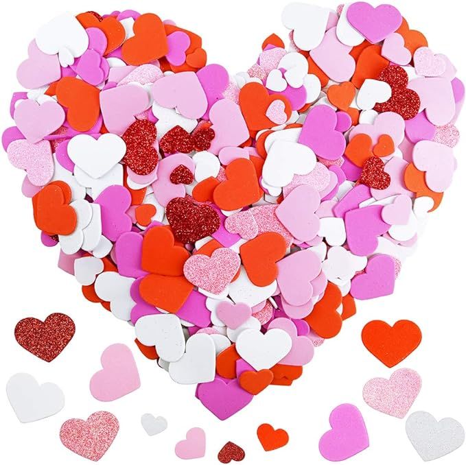600 Pcs 3 Sizes 4 Colors Assorted Heart Stickers Self Adhesive Foam Hearts Valentine Heart Shaped... | Amazon (US)