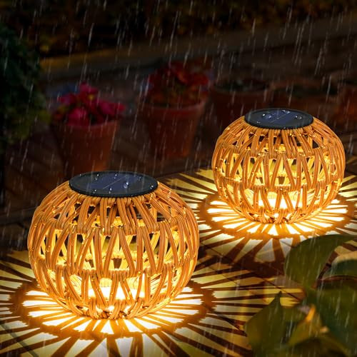 2 Pack Solar Lanterns Outdoor: Waterproof Solar Garden Lights Gifts for Women, Rattan Solar Powered Small Table Lamp Decorative, Outside Solar Lights for Yard, Patio, Porch, Pathway, Deck, Lawn Decor | Amazon (US)
