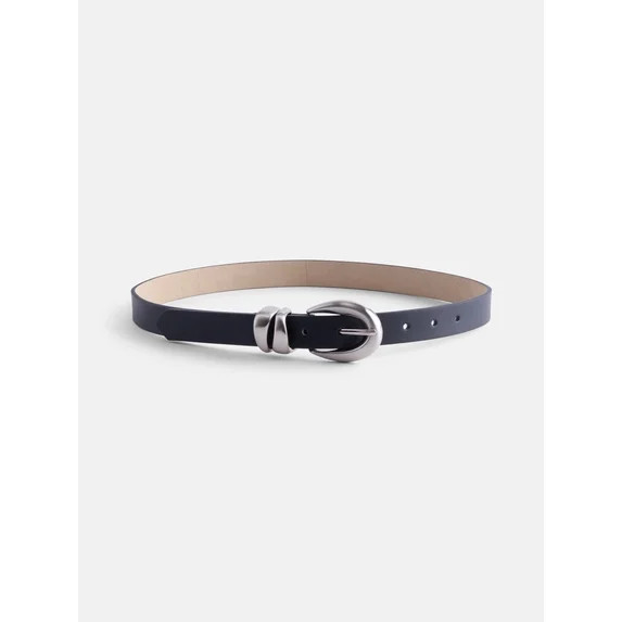 Scenario Women's and Women's Plus Organic Loops Faux Leather Belt, Black/Silver Tone | Walmart (US)