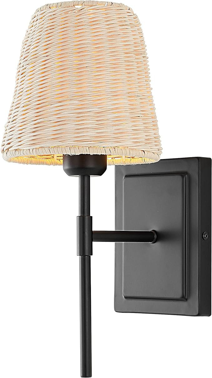 WINGBO Wall Sconce Rattan Wrapped Wall Lamp 1 Pack, Wall Light Black Light Fixture Vintage Bedsid... | Amazon (US)