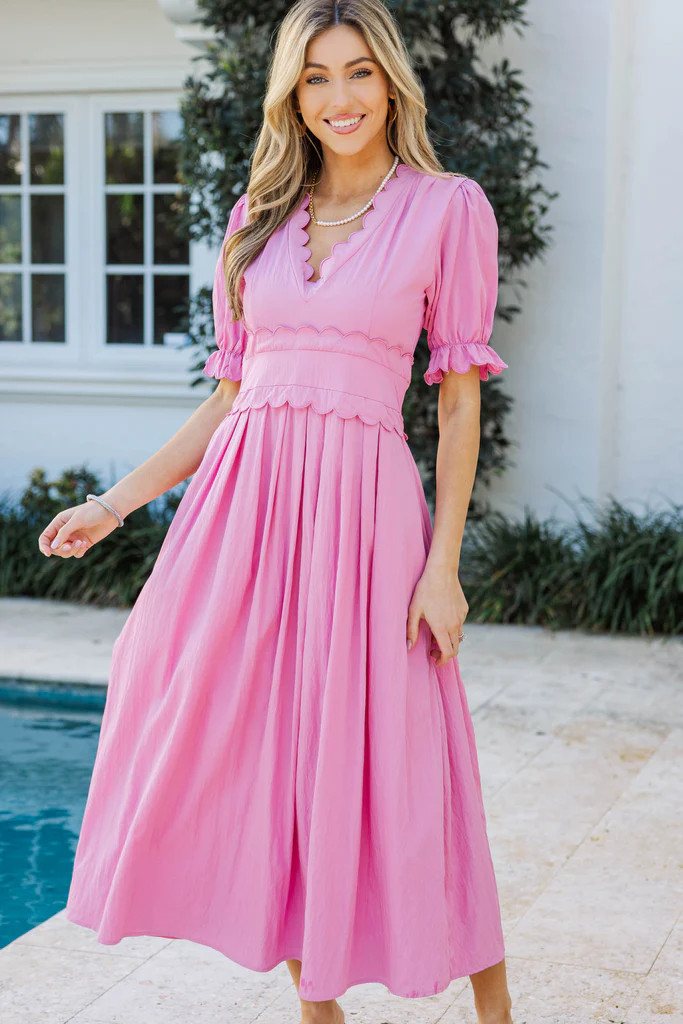 Feeling The Best Pink Scalloped Midi Dress | The Mint Julep Boutique