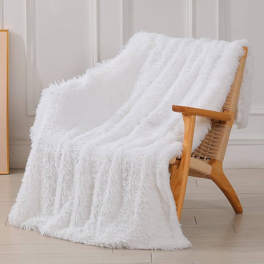 Amazon.com: Decorative Extra Soft Faux Fur Throw Blanket 50" x 60",Solid Reversible Fuzzy Lightwe... | Amazon (US)