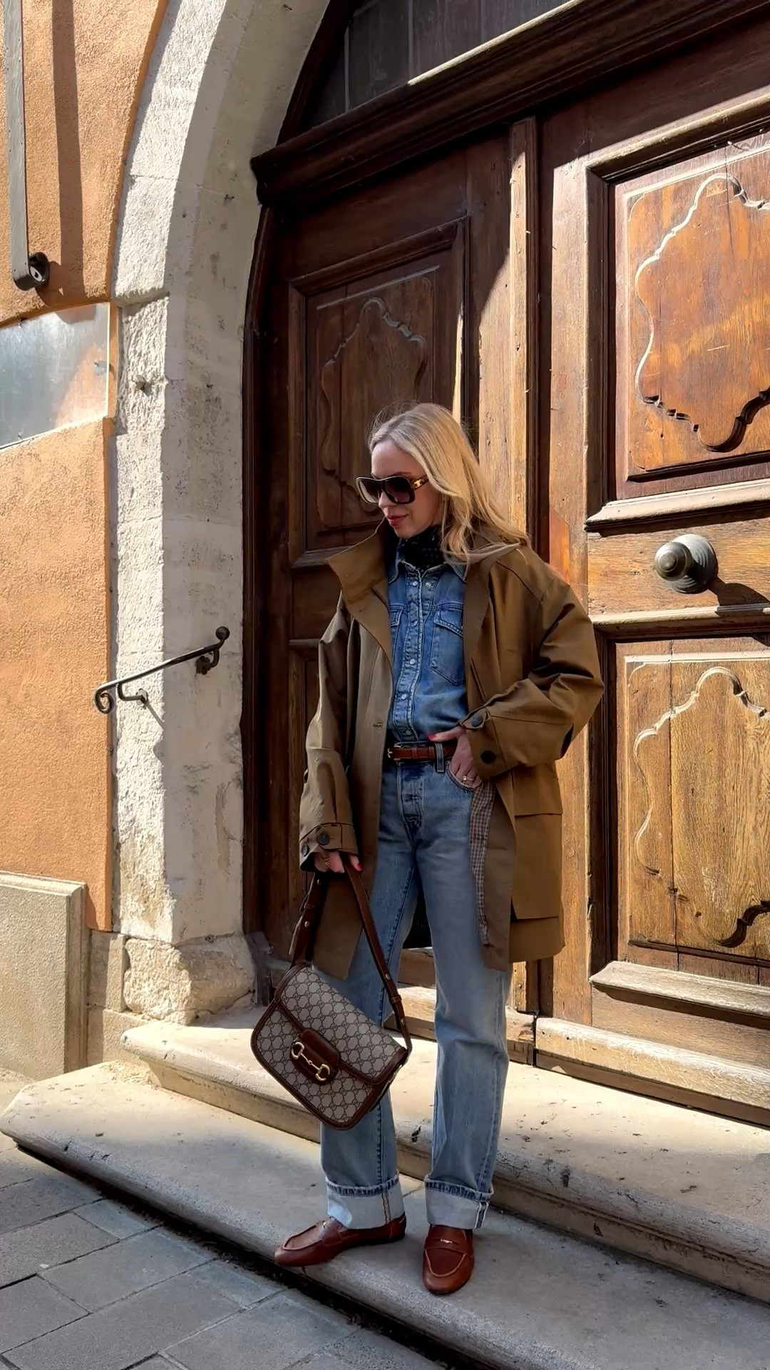 Spring outfit, travel look, @Zara utility jacket, all denim outfit, denim shirt, @Levi's baggy 90’s jeans, leather loafers, Gucci bag 

#LTKOver40 #LTKTravel #LTKSeasonal