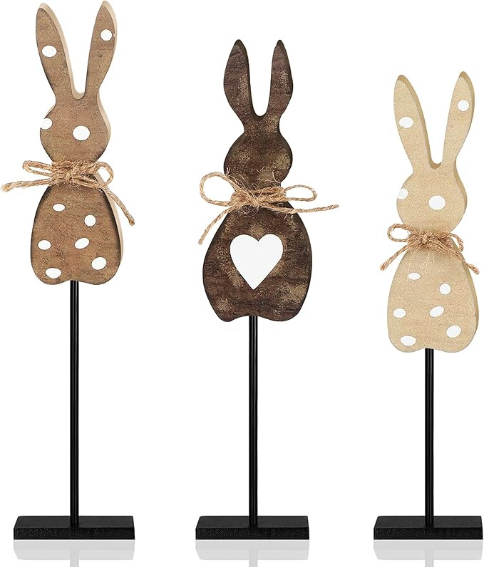 3 Pcs Easter Bunny Table Decorations Wooden Bunny Tabletop Decor Rustic Rabbit Tall Standing Sign... | Amazon (US)