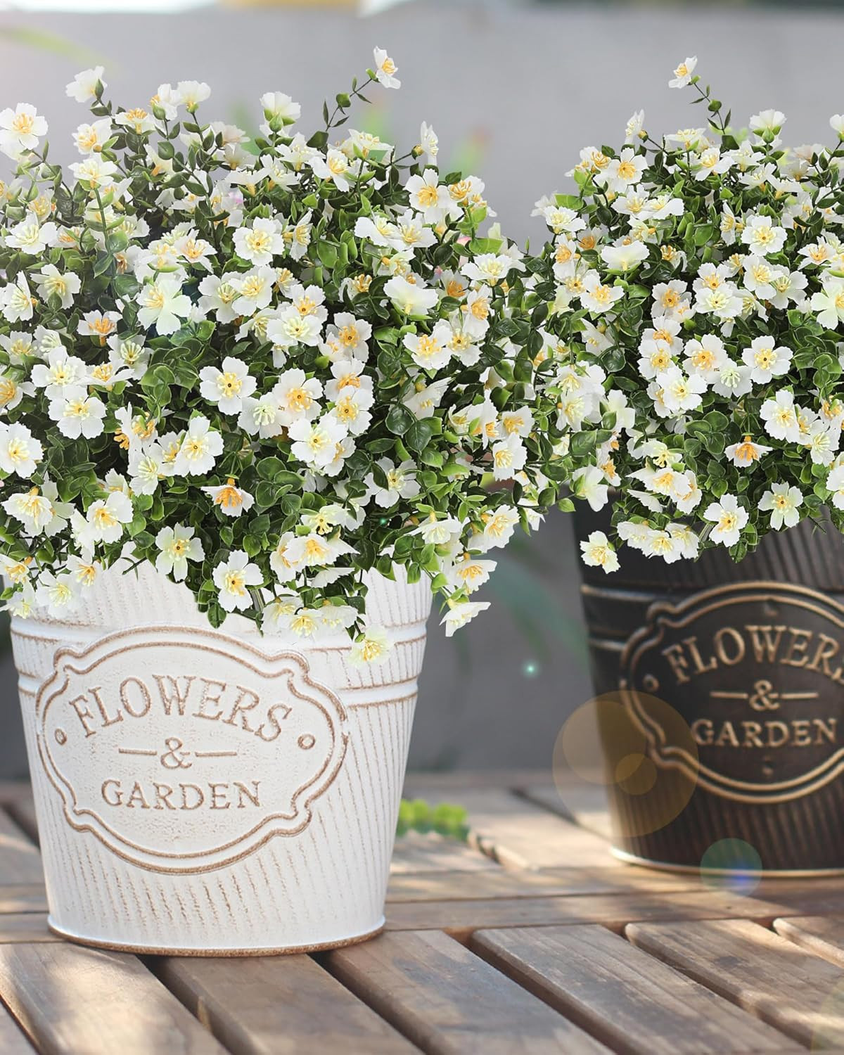 Artificial Flowers Outdoors, 12 Bundles Fake White Flowers for Outdoor Planters, Faux Plants with... | Amazon (US)
