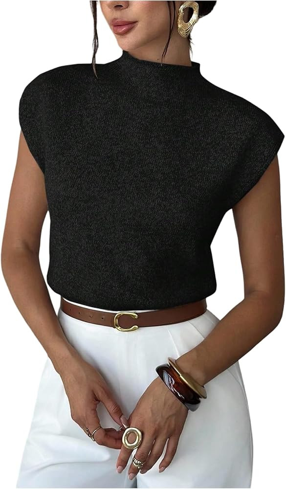 GORGLITTER Women's Mock Neck Crop Sweater Cap Sleeve Lightweight Knit Tops | Amazon (US)