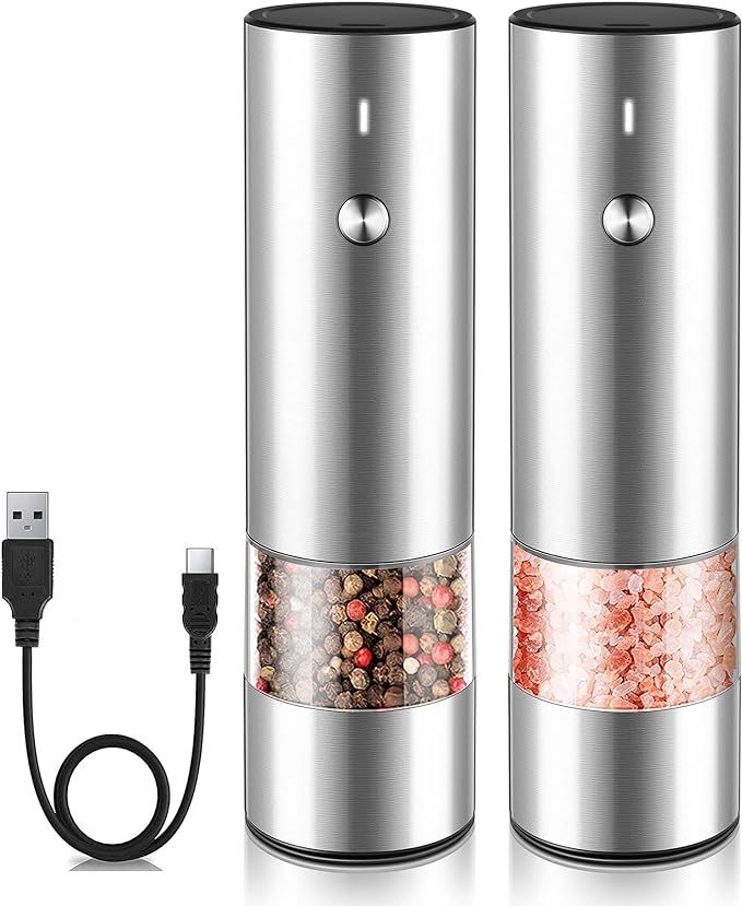 Electric Salt and Pepper Grinder Set - USB Rechargeable - Durable Modern Style - Automatic Black ... | Amazon (US)