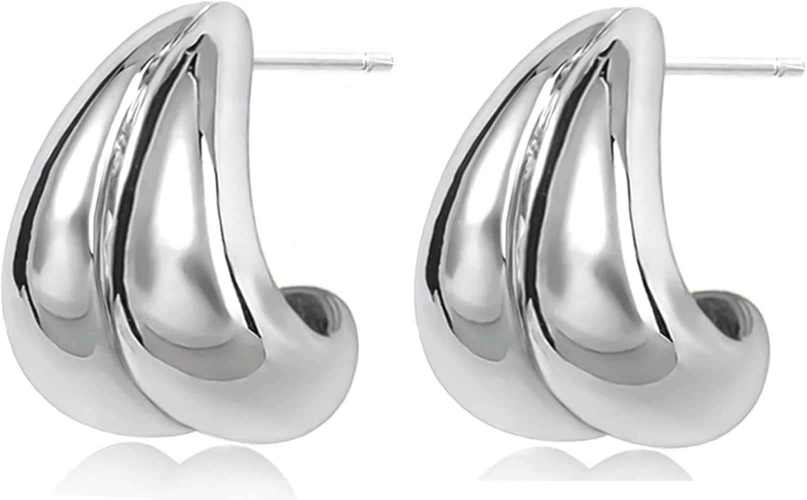 Chunky Gold Hoop Earrings,14K Gold Plated 925 Sterling Silver Post Chunky Hoops Double Thick Hoop... | Amazon (US)