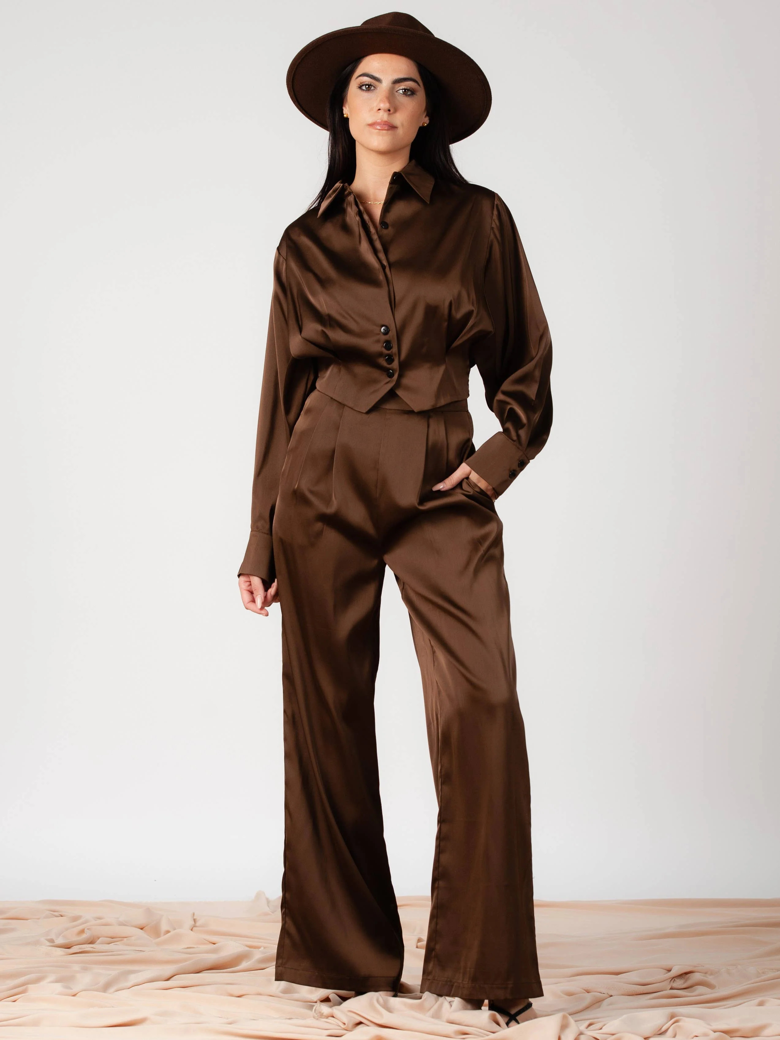 Women's Satin Top & Pants Set | LUCCA COUTURE