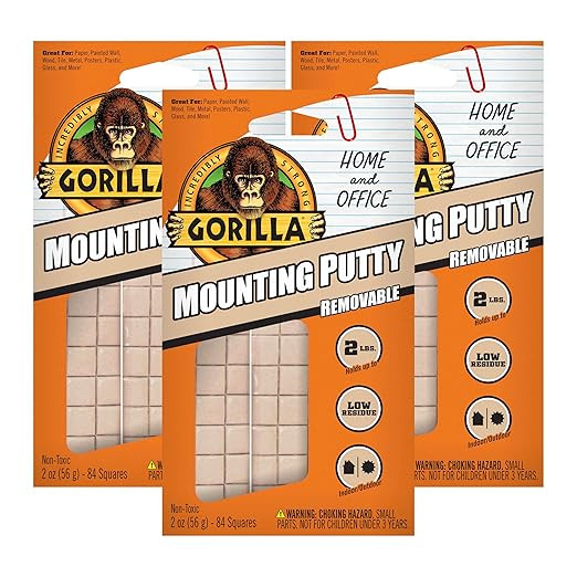 Gorilla Mounting Putty, Natural Tan Color, 84 Pre-Cut Squares (Pack of 3) - Non-Toxic Removable &... | Amazon (US)