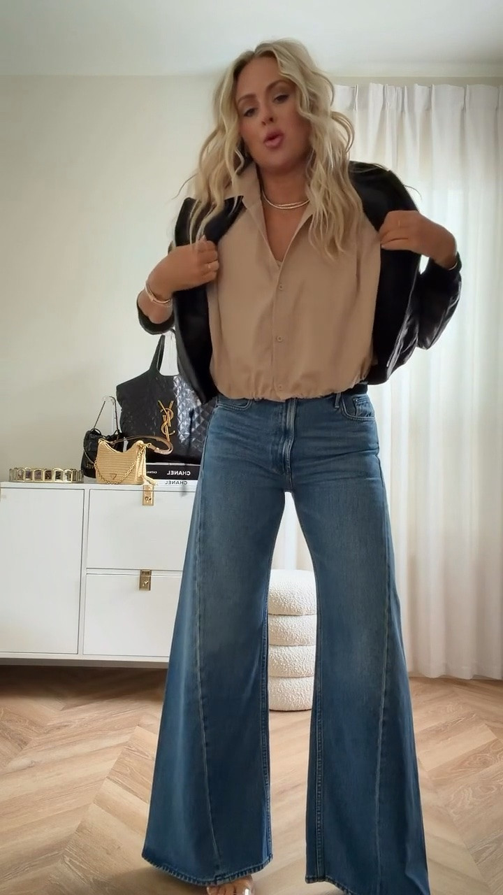 LAUREN20 on these best selling jeans that are just BACK IN STOCK! ✨✨✨

Girls’ dinner OOTD 🤍✨ 
Wearing my favorite Mother jeans (true to size 🙌🏼) with this Amazon blouse — I have it in a few colors and love it

Paired it with my go-to leather bomber for that effortless, put-together vibe ✨

dinner outfit, ootd, denim outfits, amazon blouse, leather bomber, date night, casual chic, summer outfits 2026.

#LTKSaleAlert #LTKootd #LTKgrwm