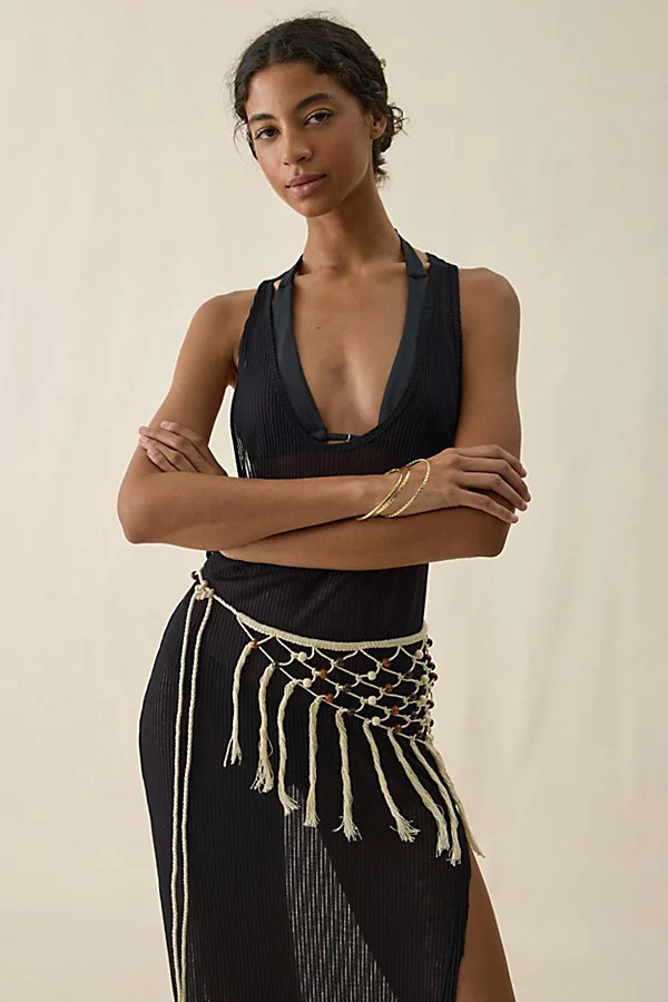 Beaded Fringe Sarong in Neutral, Women's at Urban Outfitters | Urban Outfitters (US and RoW)