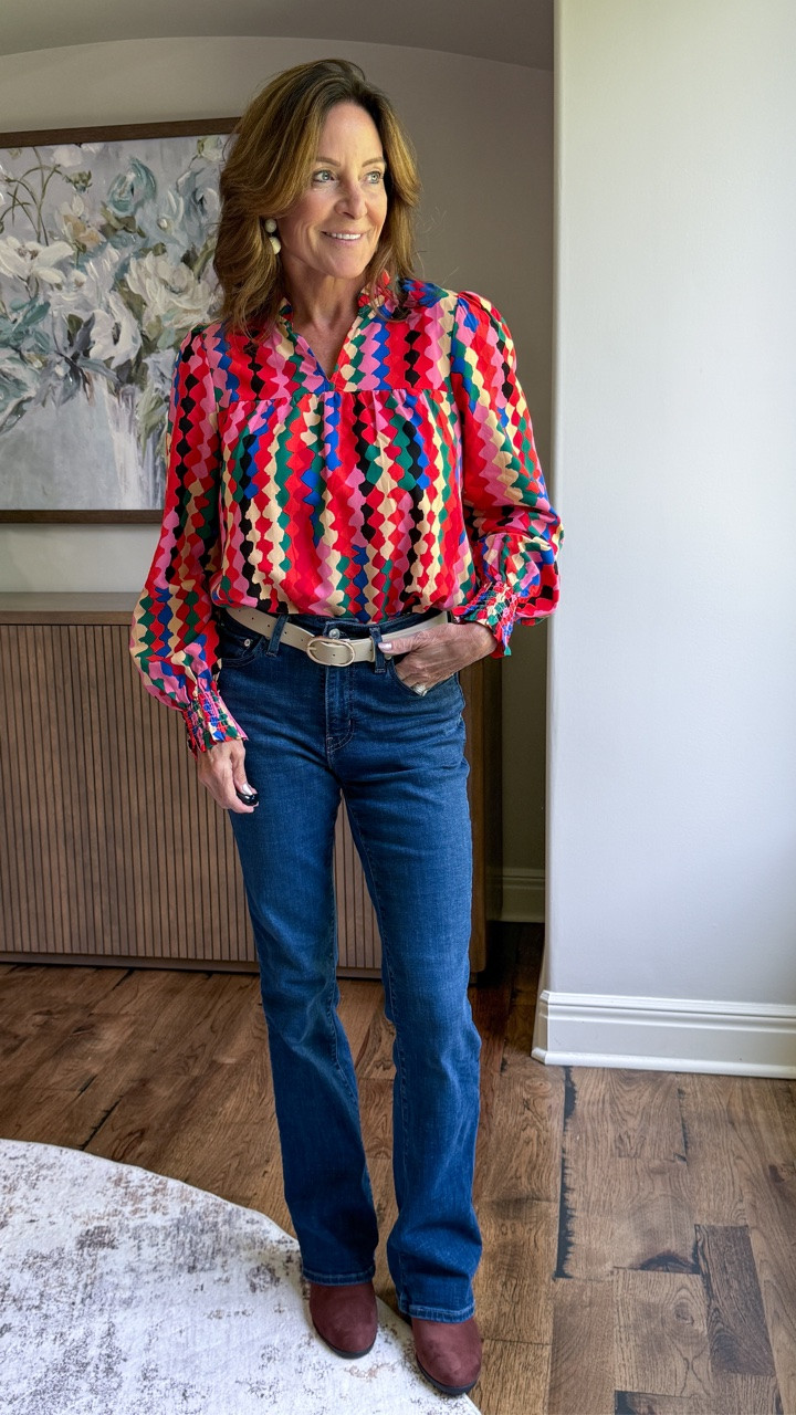 2 easy fall outfits with jeans—one bold and colorful, the other soft and classic.

The printed blouse adds instant personality, while the ivory cardigan is that versatile layer you can style all season. Save this for your next jeans day, or send it to a friend who can never decide between color and neutrals.

#falloutfits #jeansoutfit #styleover50