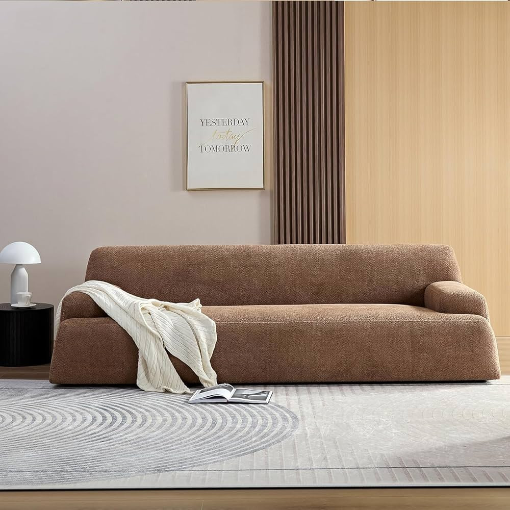 90" Modern Boucle Sofa Couch, Cozy Thick Upholstered Teddy Loveseat, Minimalist Curved Backrest C... | Amazon (US)