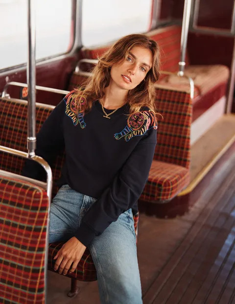 Emi Embroidered Sweatshirt - Navy, Tiger Embroidery | Boden UK | Boden UK