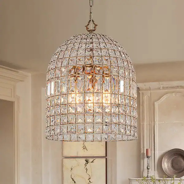 Vintage Glam Crystal Bird Cage Lantern Chandelier - Distressed Brass | Bed Bath & Beyond