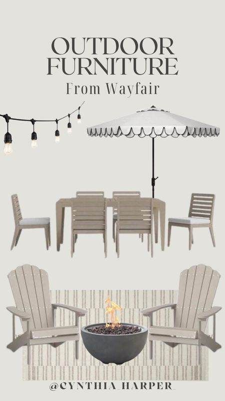 Outdoor furniture from Wayfair! 

Outdoor firepit, Adirondack chairs, outdoor umbrella  

#LTKHome