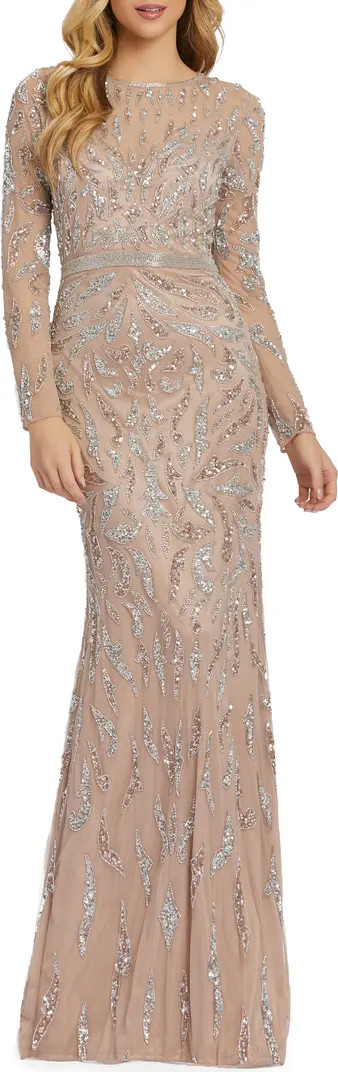 Beaded Long Sleeve Gown | Nordstrom