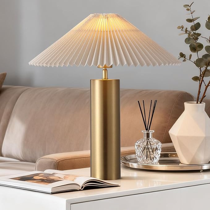 Modern Table Lamp with Pleated Blade Lampshade and Cylindrical Base, E26 Bulb Compatible, Contemp... | Amazon (US)