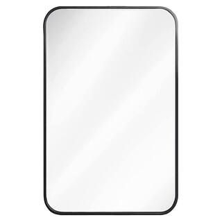 24 in. W x 36 in. H Matte Black Metal Framed Rounded Corner Rectangular Wall Mirror | The Home Depot