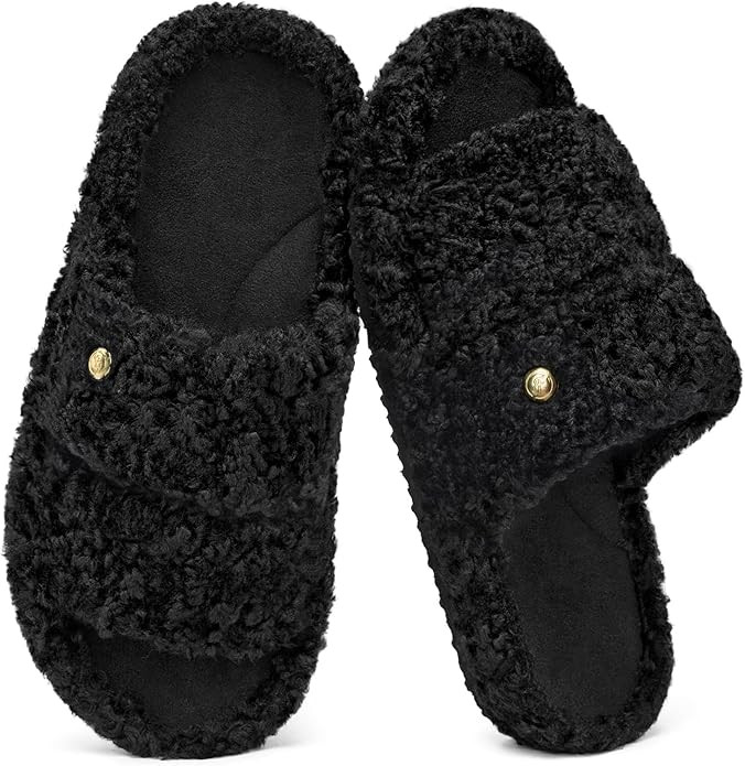 EverFoams Women's Fuzzy Open Toe Slippers Comfy Soft Memory Foam Indoor House Shoes | Amazon (US)