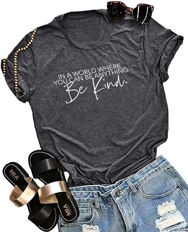 in A World Where You Can Be Anything Be Kind Shirt Women Letter Print T Shirts Short Sleeve Inspi... | Amazon (US)