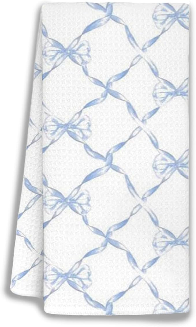 Blue Bow Kitchen Towels, Blue and White Kitchen Towels, Coquette Bathroom Decor, Girly Bathroom D... | Amazon (US)
