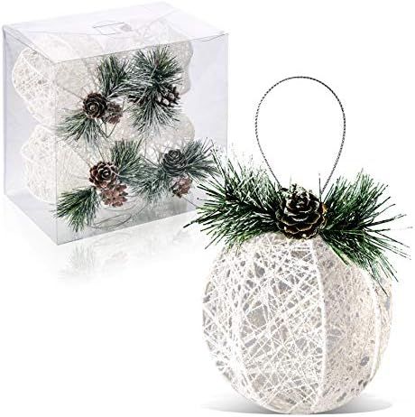 Christmas Ball Ornaments, 4pc Set White Pinecone Rattan Thread String Christmas Tree Ornament Xma... | Amazon (US)