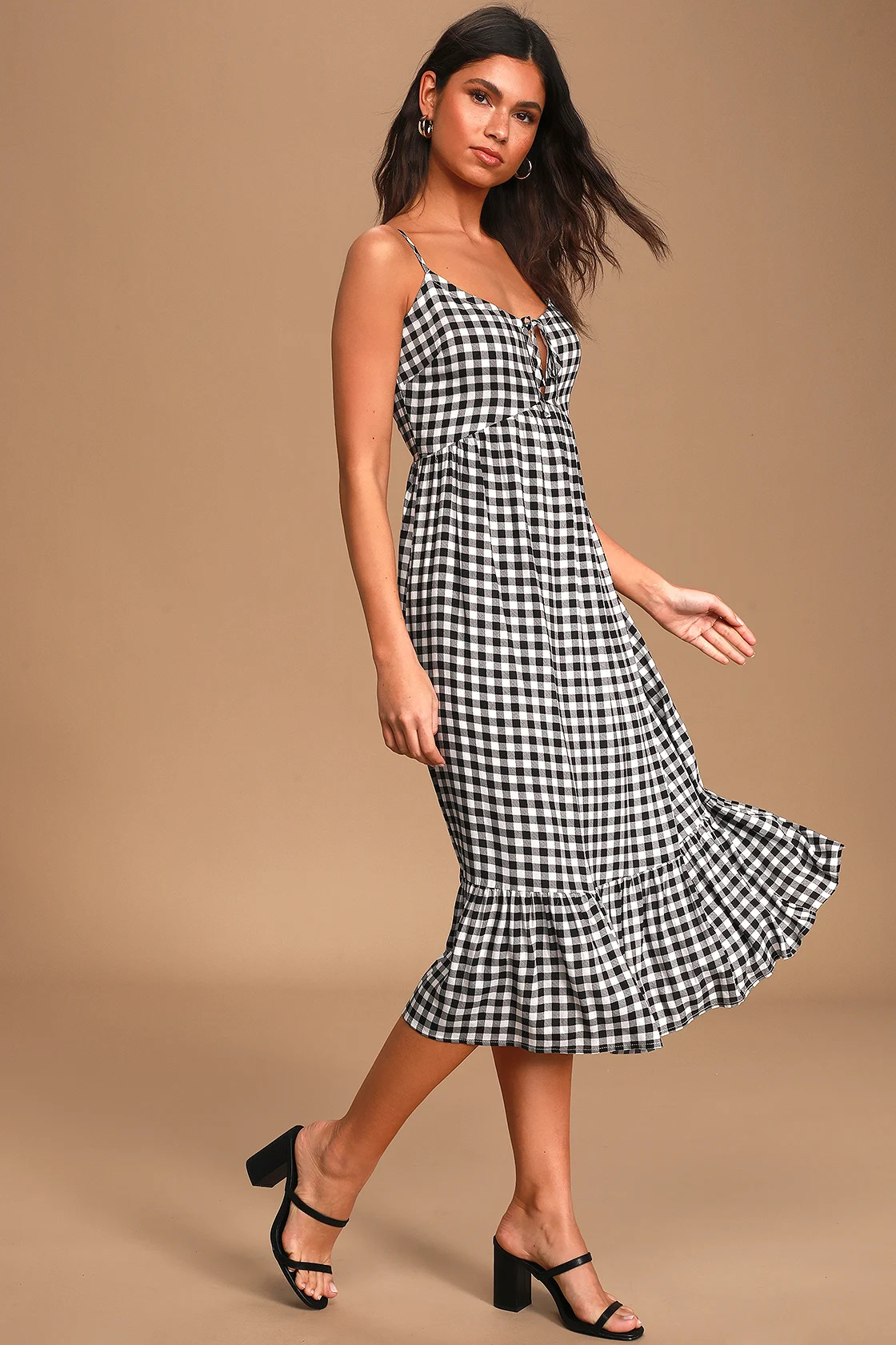 Wonderful Wanderer Black and White Gingham Midi Dress | Lulus (US)