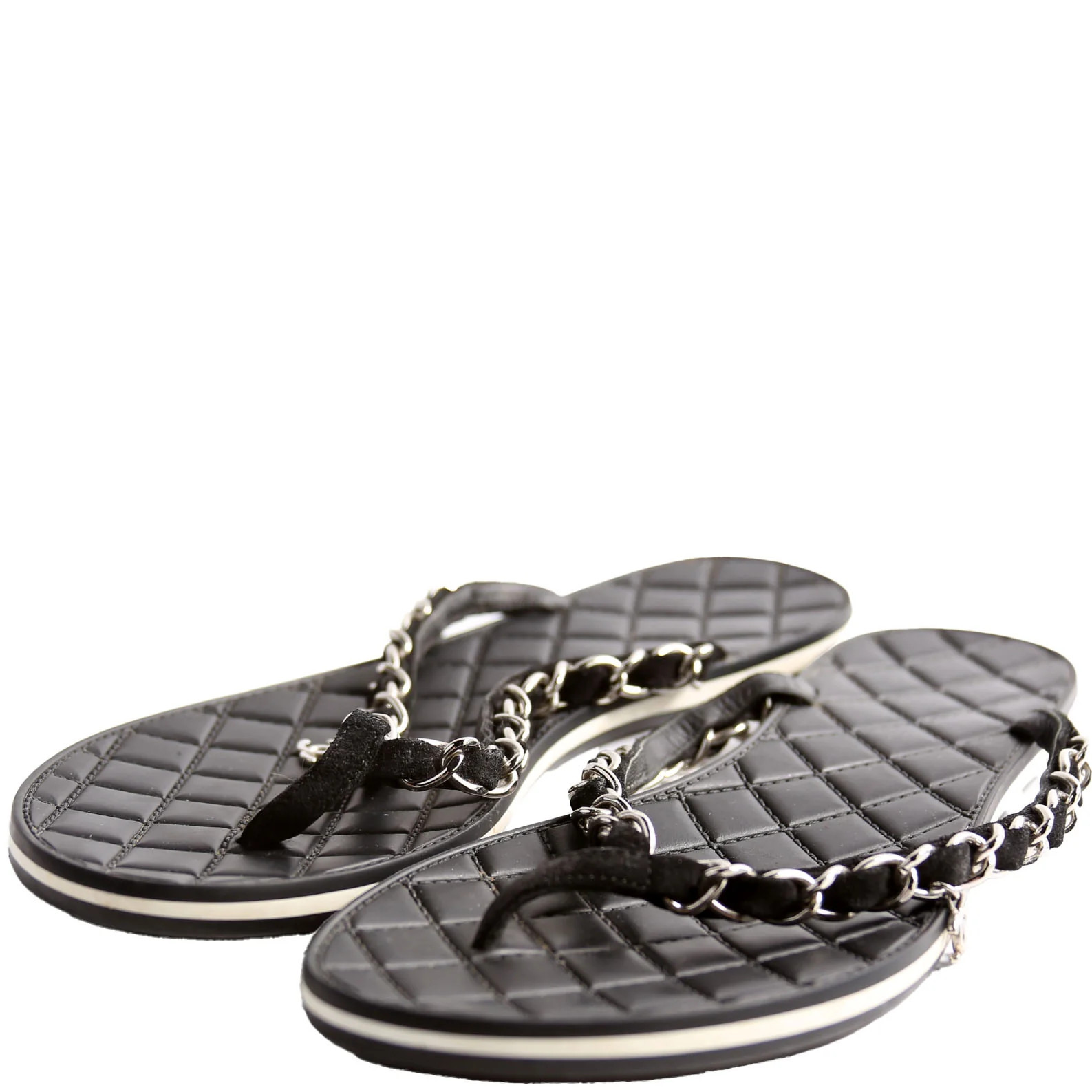 Chain Thong Sandals Size 39.5 Black | Keeks Designer Handbags