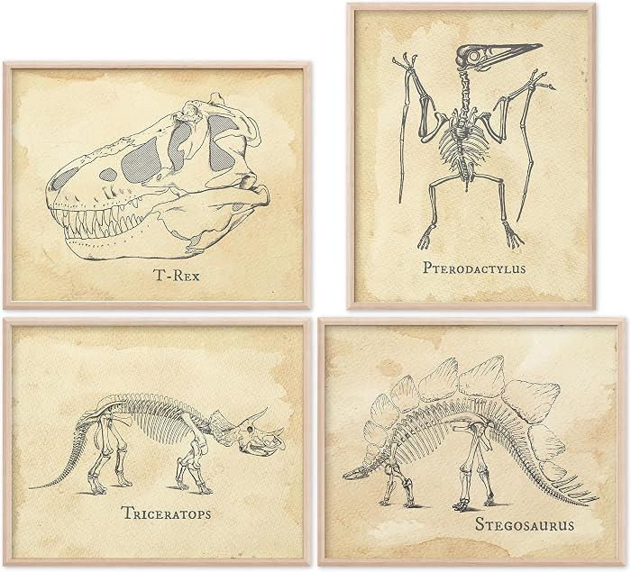 DREAM BIG PRINTABLES Dinosaur Fossils Art Prints (Set of 4) - Unframed - 8x10s | Vintage Dino Ske... | Amazon (US)