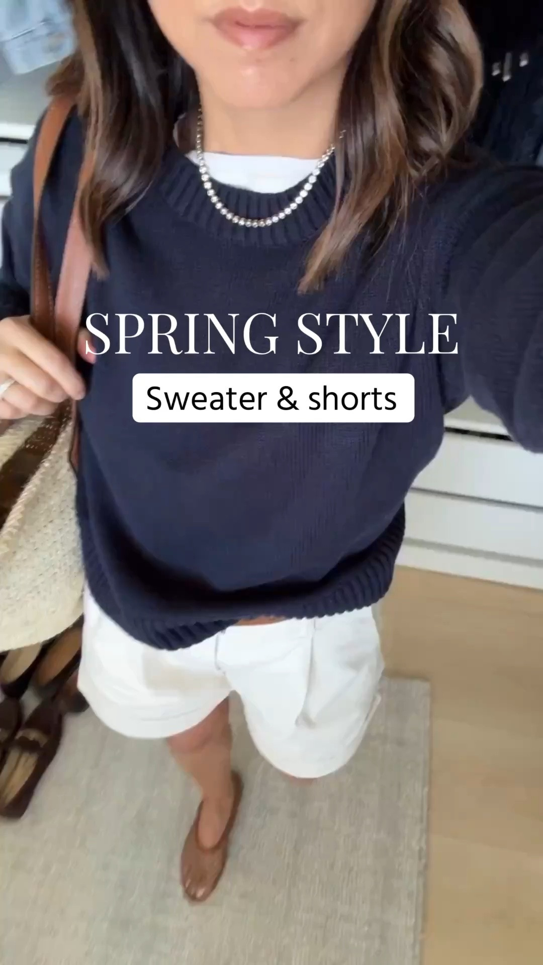 My favorite Everlane cotton sweater. Fits perfectly roomy and drapes beautifully. I go my true size on this one. 

Everlane cotton sweater xs
Everlane Chino shorts 00 - run big
Calvin Klein reversible belt
Staud mesh flats 35
Dorsey James necklace 15"