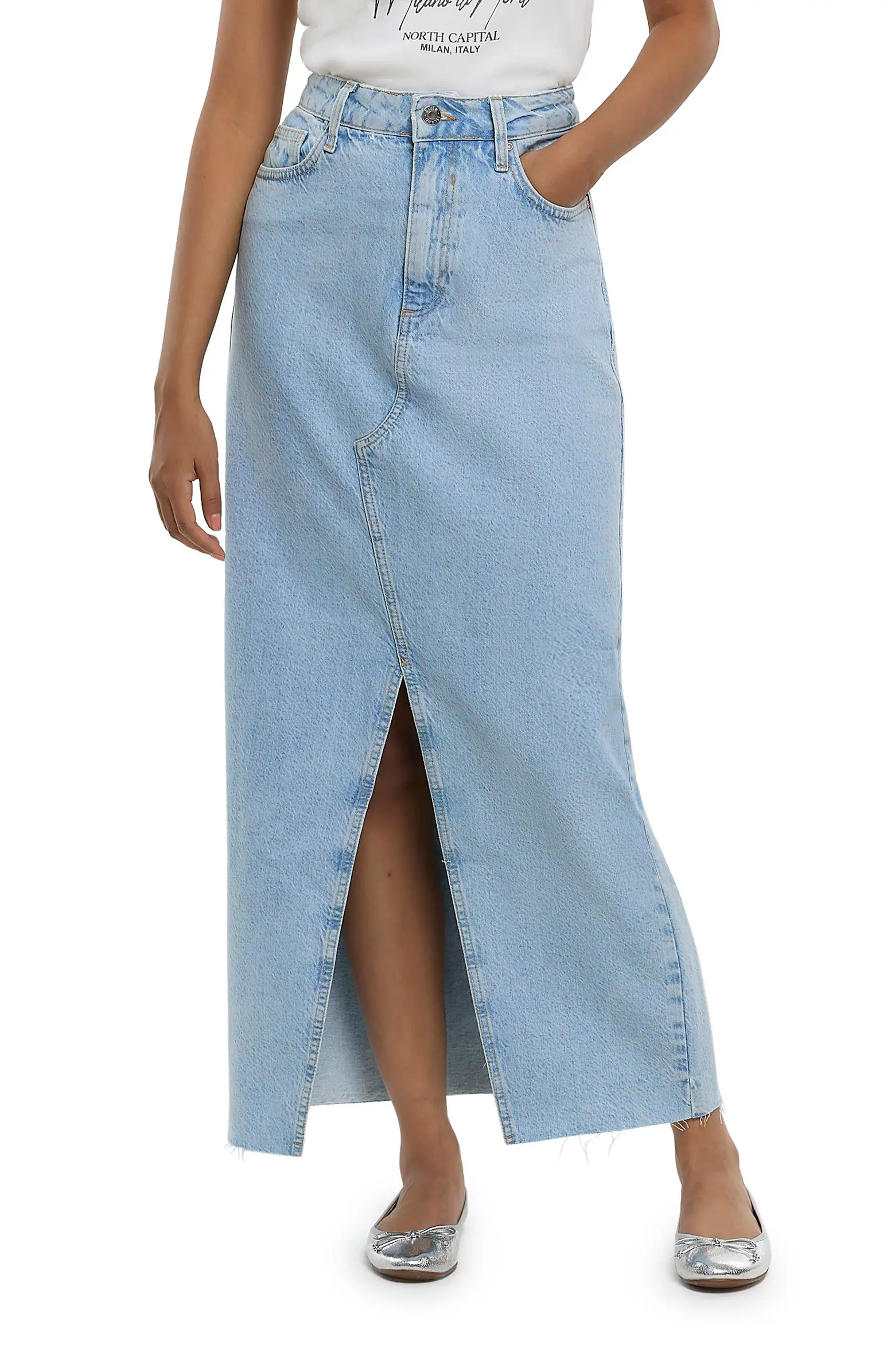 River Island Slit Front Denim Skirt | Nordstrom | Nordstrom