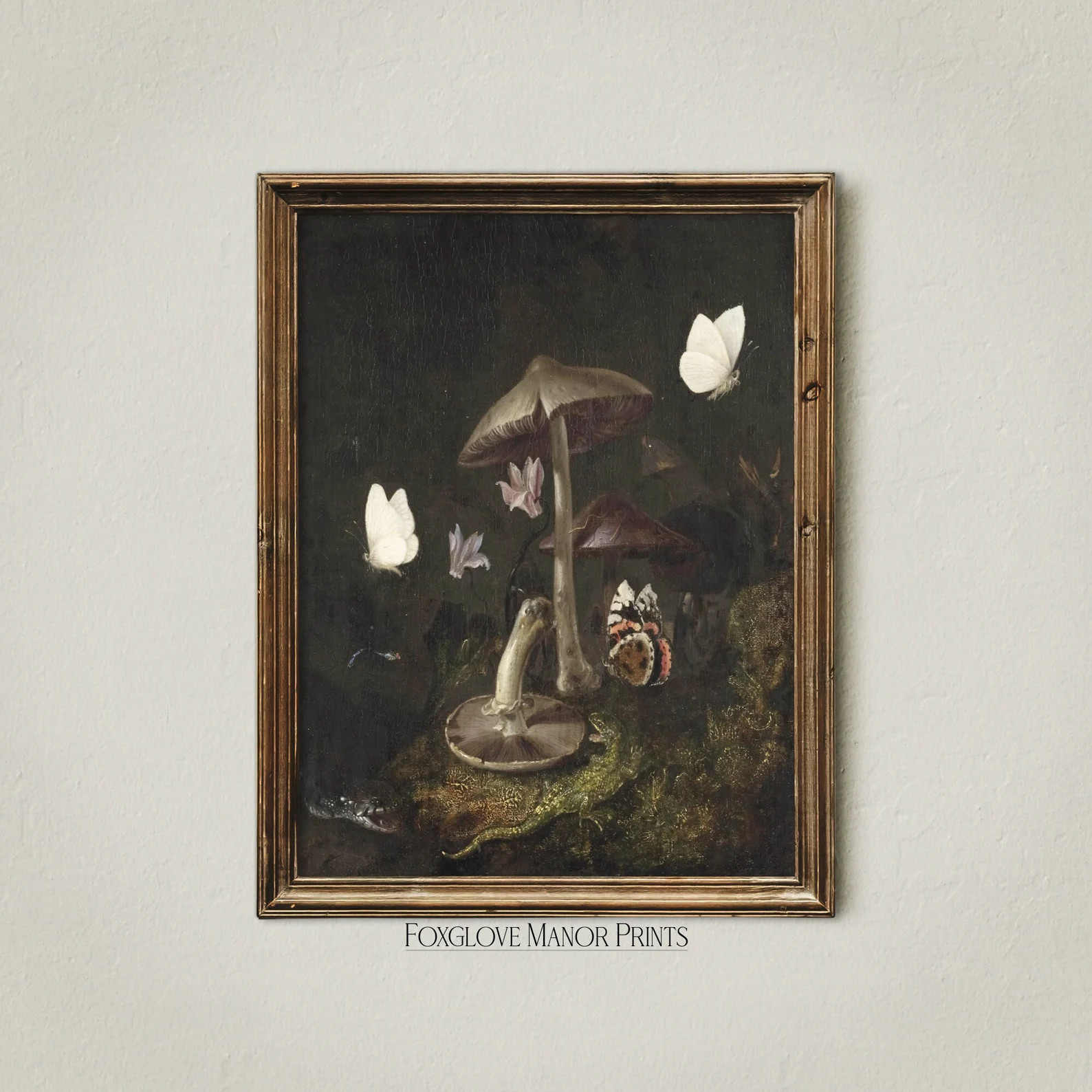 Dark Cottagecore Art Print, Moody Oil Painting Artwork, Mushrooms, Moths, Snake, & Lizard Decor, ... | Etsy (US)