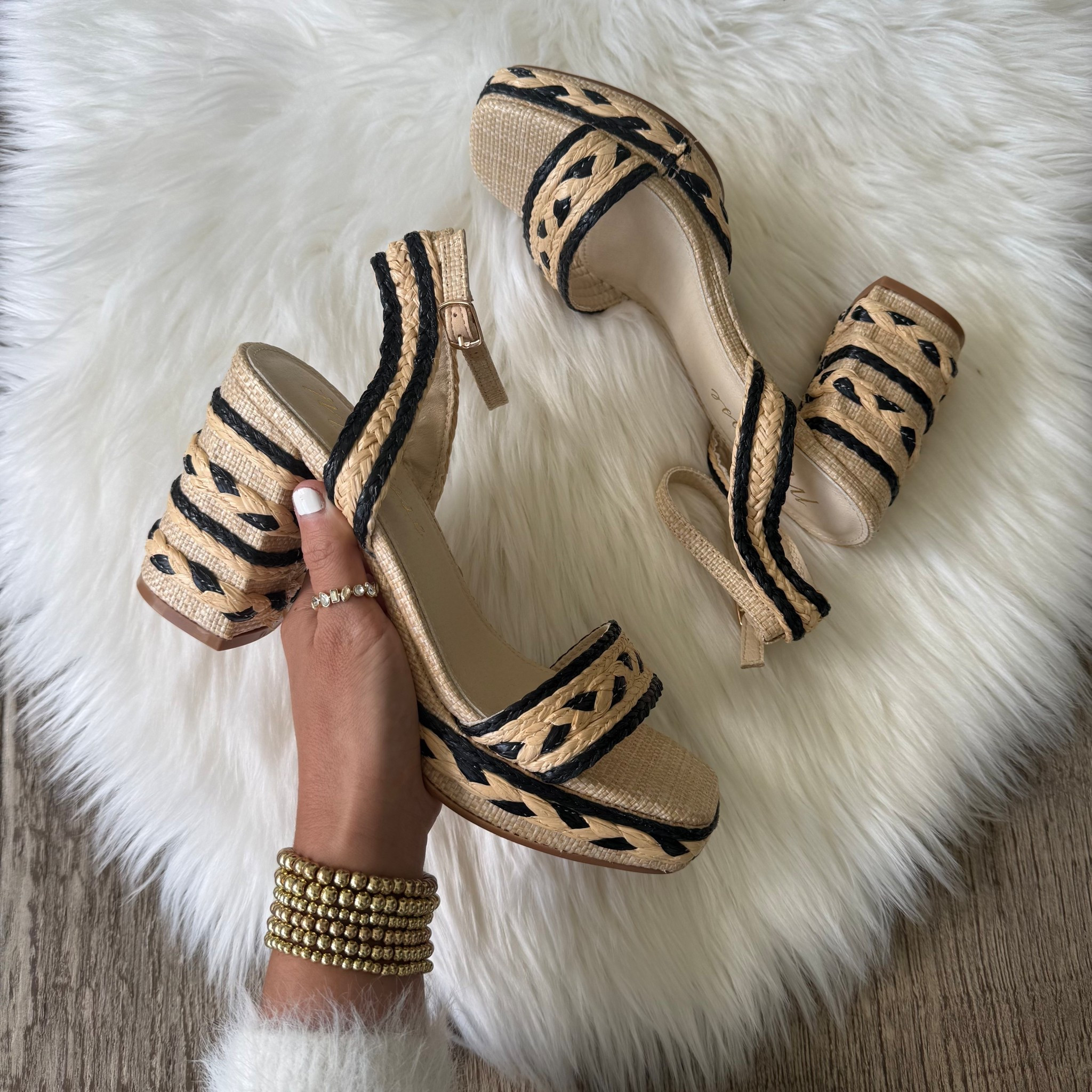 Tarlina Raffia Color Block Heeled Sandal
