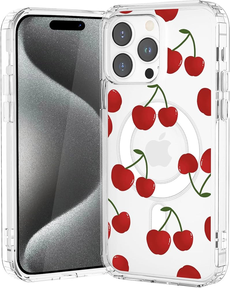 JOYLAND Cute Red Cherry Magnetic Clear Phone Case for iPhone 15 Pro,Kawaii Printed Sturdy Protective Transparent Case Unique Design Soft TPU Bumper Shockproof Cover with Built-in Magnet Ring | Amazon (US)