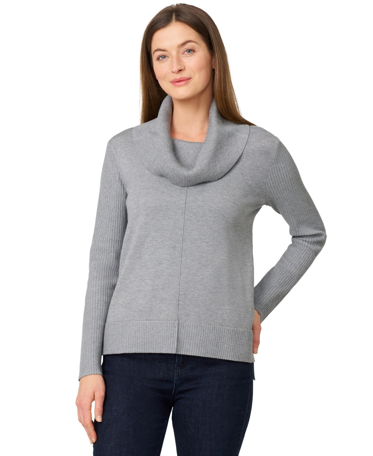 Melissa Paige Petite Cowlneck High-Low Side-Slit Sweater - Heather Grey | Macy's