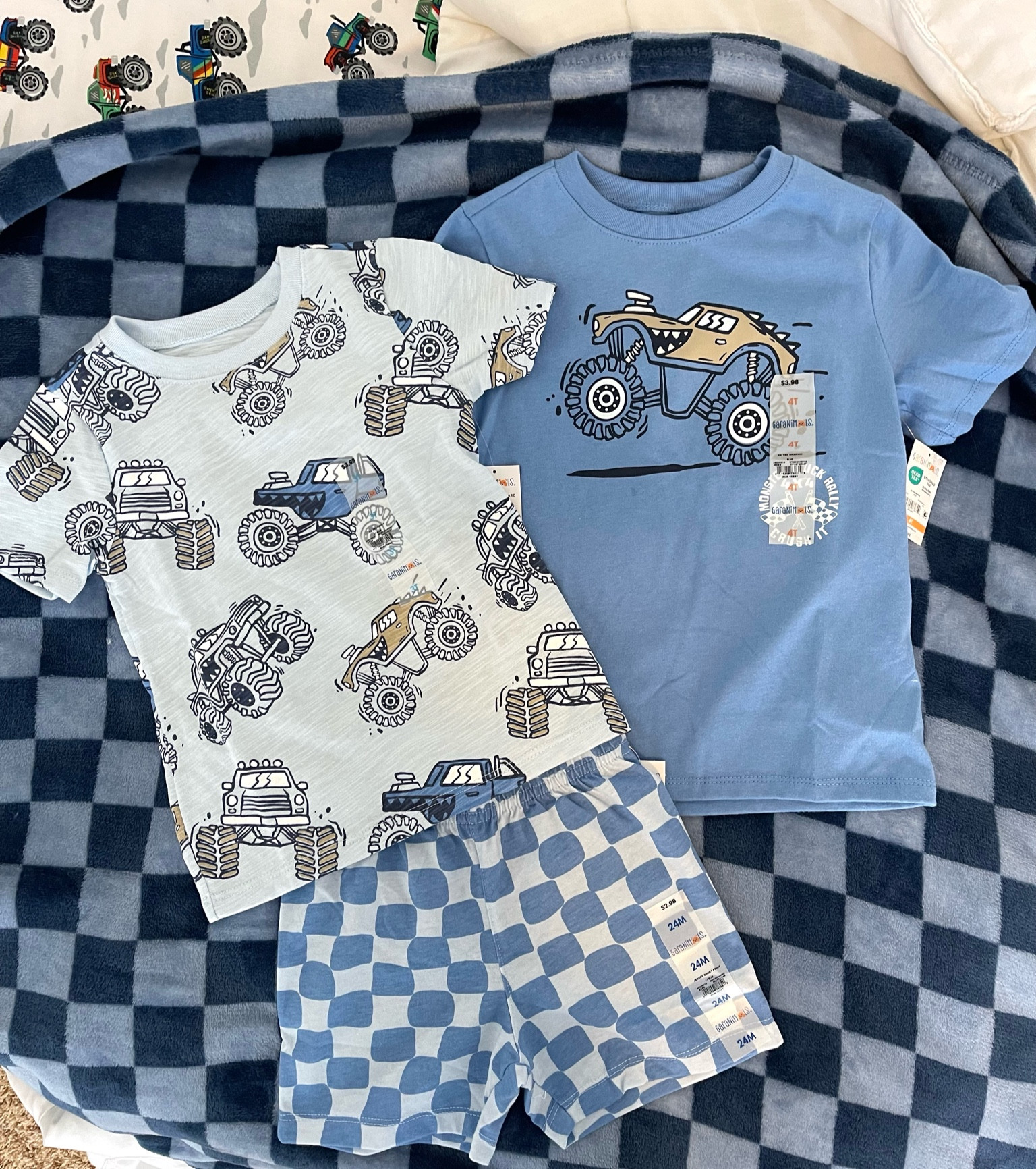Monster truck tees from Walmart for those monster truck loving boys 💙🫶🏻 I always size up in shirts #toddlerboys #walmart #monstertrucks