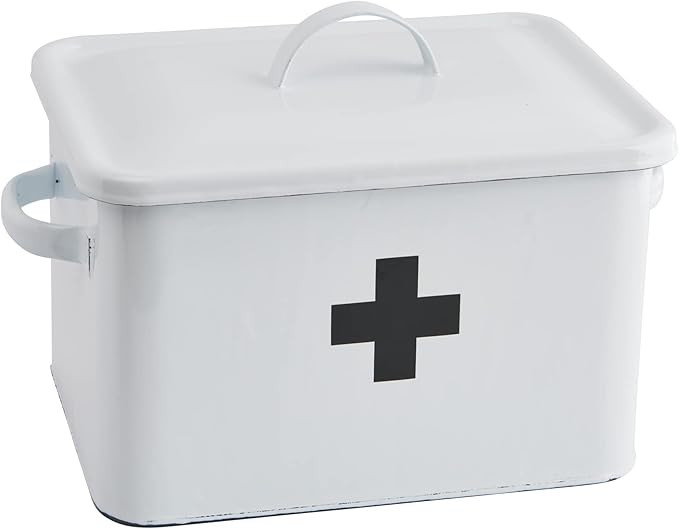 Vintage Decorative Enameled First Aid Box with Lid and Swiss Cross, White and Black | Amazon (US)