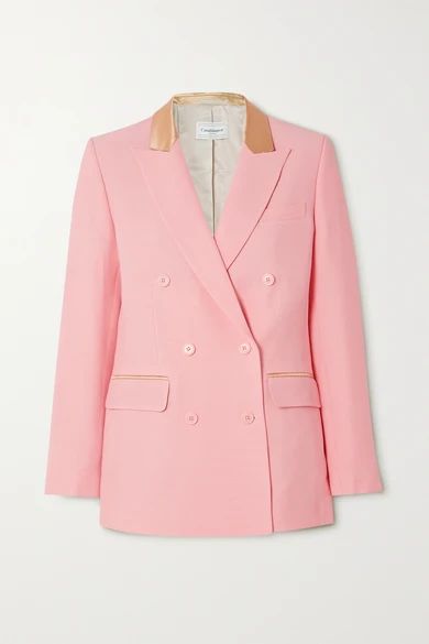 Casablanca - Double-breasted Satin-trimmed Wool And Silk-blend Blazer - Pink | NET-A-PORTER (US)