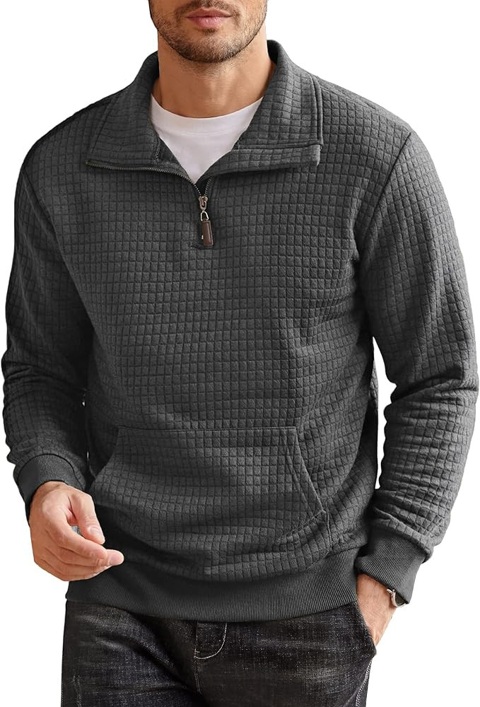 COOFANDY Mens Quarter Zip Sweatshirt Long Sleeve Casual Waffle Pullover Hoodies with Pocket | Amazon (US)