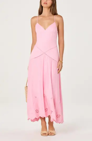 Lainey Ladder Stitch & Embroidery Detail Linen Blend Dress | Nordstrom