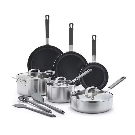 Bobby Flay Stainless Steel Ceramic Non-Stick 12-pc. Cookware Set, One Size, Stainless Steel | JCPenney