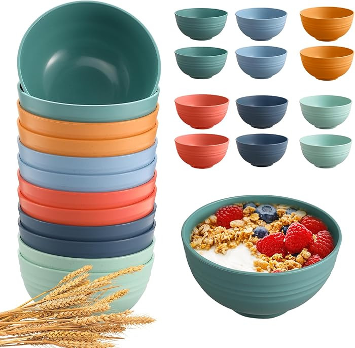 12 Pcs Unbreakable Cereal Bowls Set, 26 Oz Wheat Straw Bowls Set, Microwave & Dishwasher Safe Ric... | Amazon (US)