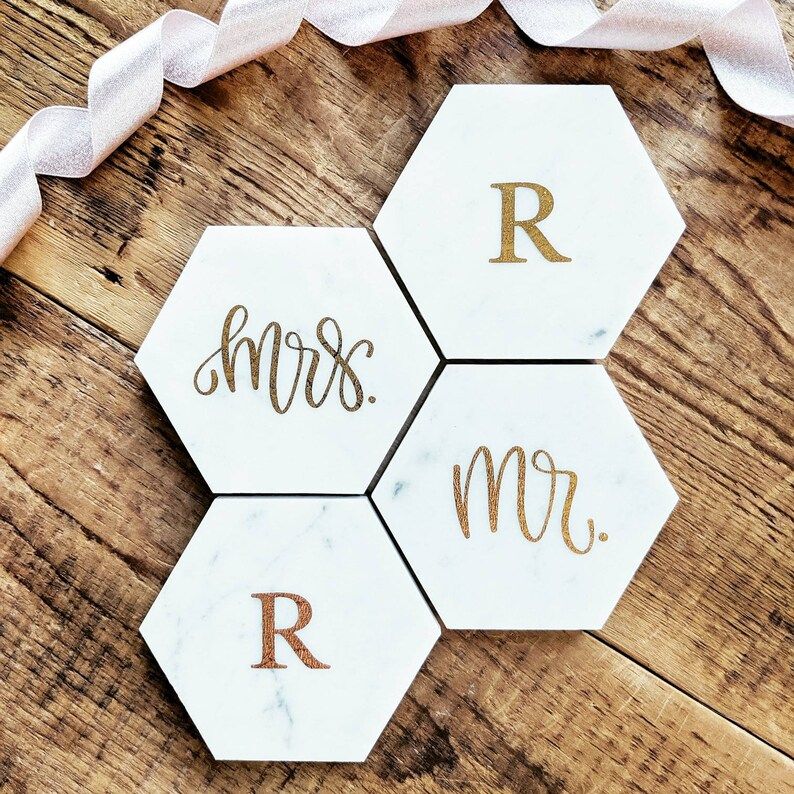 Custom Personalized Monogram Marble Coaster Set of 2/Set of 4 (Home Decor, Housewarming, Wedding,... | Etsy (US)