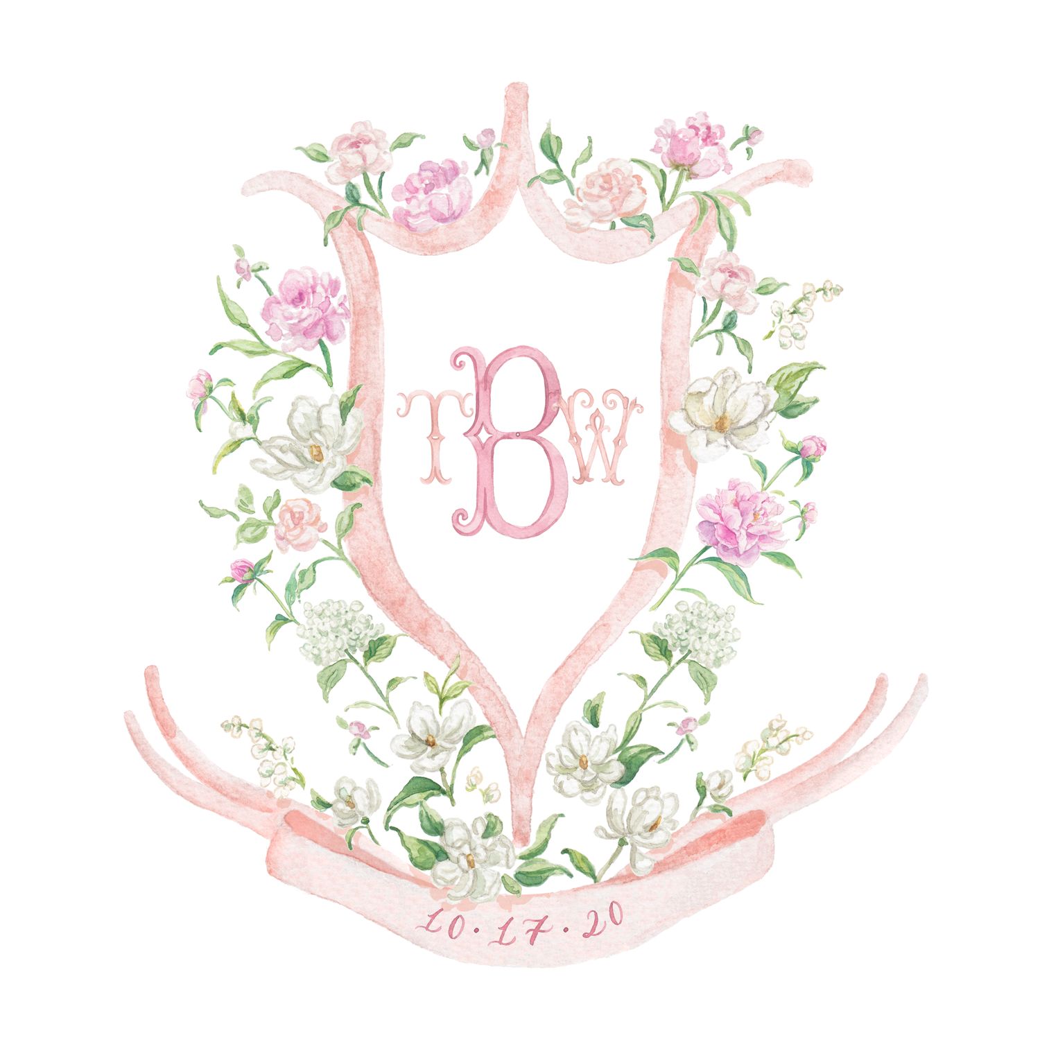 Peonies and Magnolias Personalized Watercolor Crest — Simply Jessica Marie | Simply Jessica Marie