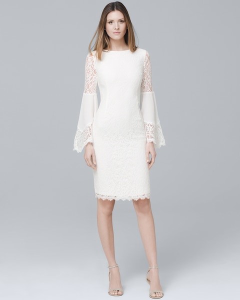 Women's White Lace Bell Sleeve Sheath Dress by White House Black Market, Ecru, Size 12 | White House Black Market