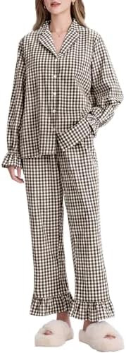 Kissonic Women Gingham Pajama Sets Cotton Long Sleeve Button Down Shirt and Pants Y2K Pjs Lounge ... | Amazon (US)